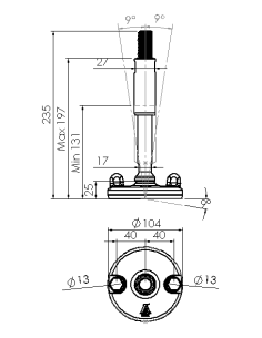 Machine foot XHJ105-M20 x 210/115-M20 x 80, AISI 304, Black NBR, 2 fixations 2