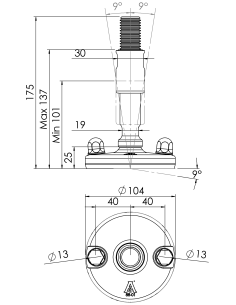 Machine foot XHJ105-M24 x 150/85-M24 x 50, AISI 304, Black NBR, 2 fixations 2