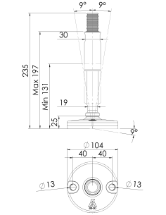 Machine foot XHJ105-M24 x 210/115-M24 x 80, AISI 304, Black NBR, 2 fixations 2