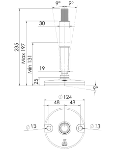 Machine foot XHJ125-M24 x 210/115-M24 x 80, AISI 304, Black NBR, 2 fixations 2