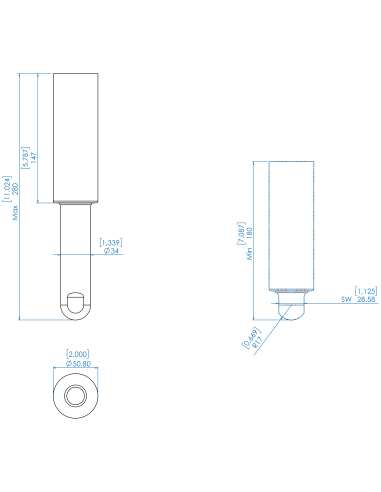 Weld mount BTX OD 2"x280/180, AISI 304