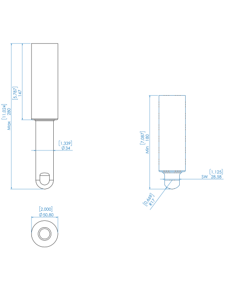 Weld mount BTX OD 2"x280/180, AISI 304