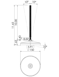 Machine foot HX150-UNC 1/2 x 10, AISI 304, Black NBR 2