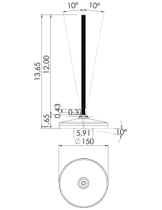 Machine foot HX150-UNC 1/2 x 12, AISI 304, Black NBR 2