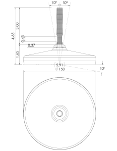 Machine foot HX150-UNC 1/2 x 3, AISI 304, Black NBR 2