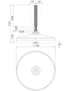 Machine foot HX150-UNC 1/2 x 4, AISI 304, Black NBR 2