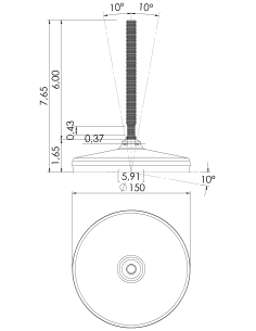 Machine foot HX150-UNC 1/2 x 6, AISI 304, Black NBR 2