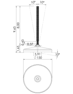 Machine foot HX150-UNC 1/2 x 8, AISI 304, Black NBR 2