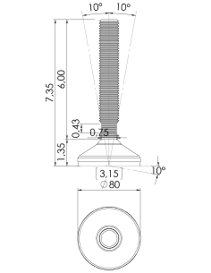 Machine foot HXT80-UNC 1 x 6, AISI 304, Black NBR 2