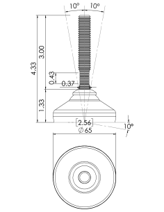 Machine foot HX65-UNC 1/2 x 3, AISI 304, Black NBR 2