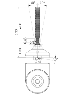 Machine foot HX65-UNC 1/2 x 4, AISI 304, Black NBR 2