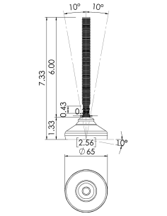Machine foot HX65-UNC 1/2 x 6, AISI 304, Black NBR 2