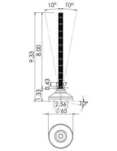 Machine foot HX65-UNC 1/2 x 8, AISI 304, Black NBR 2