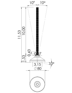 Machine foot HX80-UNC 1/2 x 10, AISI 304, Black NBR 2