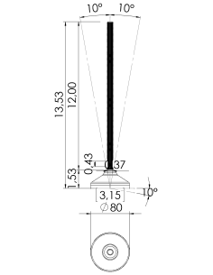 Machine foot HX80-UNC 1/2 x 12, AISI 304, Black NBR 2