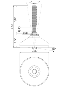 Machine foot HX80-UNC 1/2 x 3, AISI 304, Black NBR 2