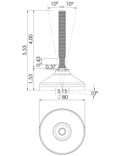 Machine foot HX80-UNC 1/2 x 4, AISI 304, Black NBR 2