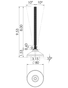 Machine foot HX80-UNC 1/2 x 8, AISI 304, Black NBR 2