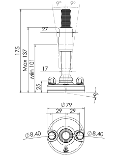 Machine foot XHJ80-M20 x 150/85-M20 x 50, AISI 304, Black NBR, 2 fixations 2