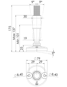 Machine foot XHJ80-M24 x 150/85-M24 x 50, AISI 304, Black NBR, 2 fixations 2