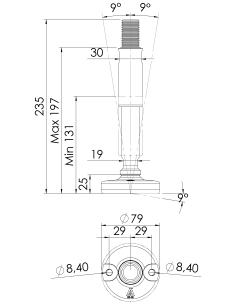 Machine foot XHJ80-M24 x 210/115-M24 x 80, AISI 304, Black NBR, 2 fixations 2