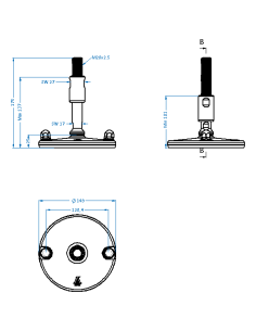 Machine foot XHJ150-M20 x 150/85-M20 x 50, AISI 304, Black NBR, 2 fixations 2
