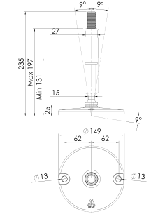 Machine foot XHJ150-M20 x 210/115-M20 x 80, AISI 304, Black NBR, 2 fixations 2
