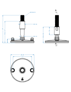 Machine foot XHJ150-M24 x 150/85-M24 x 50, AISI 304, Black NBR, 2 fixations 2
