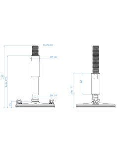 Machine foot XHJ150-M24 x 210/115-M24 x 80, AISI 304, Black NBR, 2 fixations 2