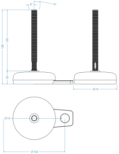 Machine foot M-FIX76-M10 x 100, AISI 304, Black NBR, 1 fixation 2