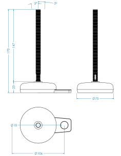 Machine foot M-FIX76-M10 x 150, AISI 304, Black NBR, 1 fixation 2