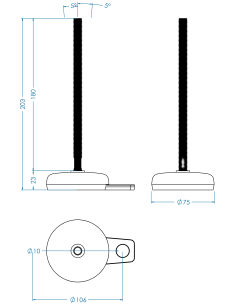 Machine foot M-FIX76-M10 x 180, AISI 304, Black NBR, 1 fixation 2