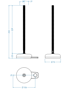 Machine foot M-FIX76-M10 x 230, AISI 304, Black NBR, 1 fixation 2