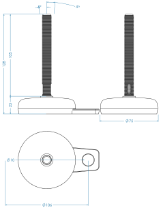 Machine foot M-FIX76-M12 x 100, AISI 304, Black NBR, 1 fixation 2