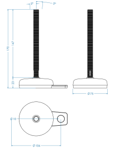 Machine foot M-FIX76-M12 x 150, AISI 304, Black NBR, 1 fixation 2