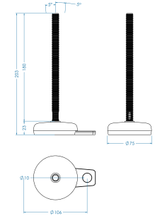Machine foot M-FIX76-M12 x 180, AISI 304, Black NBR, 1 fixation 2