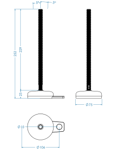 Machine foot M-FIX76-M12 x 230, AISI 304, Black NBR, 1 fixation 2