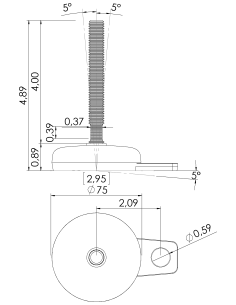 Machine foot M-FIX76-UNC 1/2 x 4, AISI 304, Black NBR, 1 fixation 2