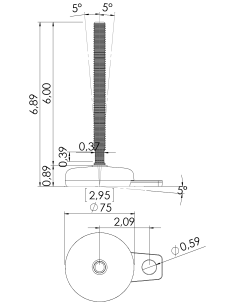 Machine foot M-FIX76-UNC 1/2 x 6, AISI 304, Black NBR, 1 fixation 2