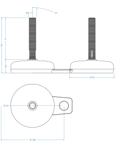 Machine foot M-FIX76-M12 x 70, AISI 304, Black NBR, 1 fixation 2