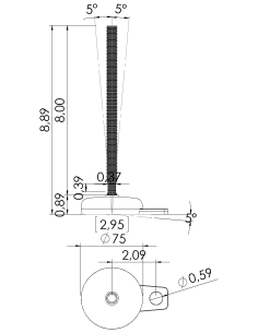 Machine foot M-FIX76-UNC 1/2 x 8, AISI 304, Black NBR, 1 fixation 2
