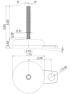 Machine foot M-FIX76-UNC 3/8 x 3, AISI 304, Black NBR, 1 fixation 2