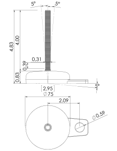 Machine foot M-FIX76-UNC 3/8 x 4, AISI 304, Black NBR, 1 fixation 2