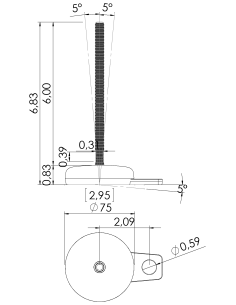 Machine foot M-FIX76-UNC 3/8 x 6, AISI 304, Black NBR, 1 fixation 2