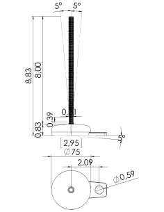 Machine foot M-FIX76-UNC 3/8 x 8, AISI 304, Black NBR, 1 fixation 2