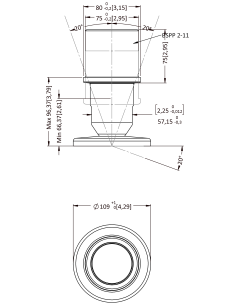 Support bolt KTSBX110-BSPP 2-11 x96,37 / 66,37, AISI 304, Solid 2