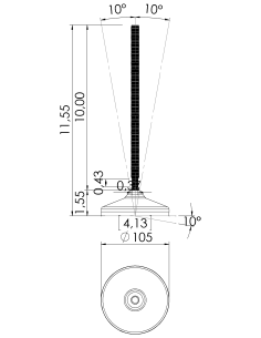 Machine foot HX105-UNC 1/2 x 10, AISI 304, Black NBR 2