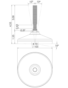 Machine foot HX105-UNC 1/2 x 3, AISI 304, Black NBR 2