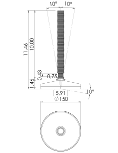 Machine foot HXT150-UNC 1 x 10, AISI 304, Black NBR 2