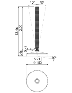 Machine foot HXT150-UNC 1 x 12, AISI 304, Black NBR 2